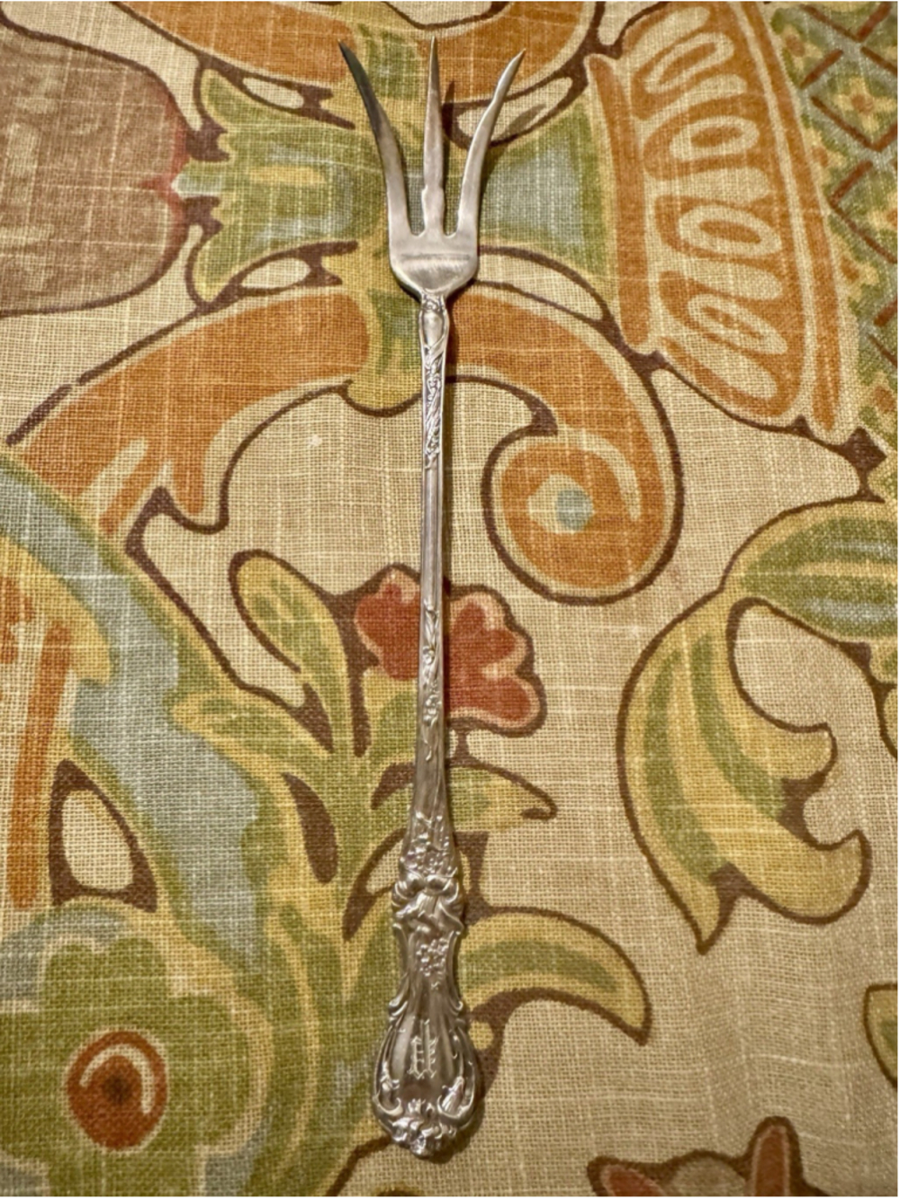 Antique 1835 R Wallace HIBISCUS Silverplate Lettuce Fork Monogram P
